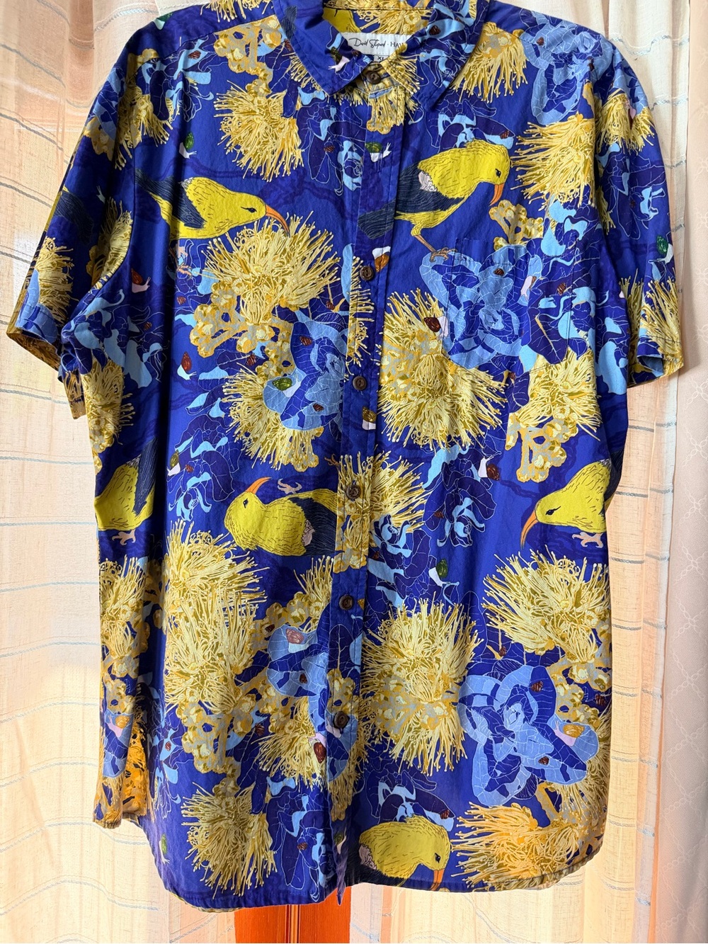 Men’s Blue & Yellow Floral Short-Sleeve Button-Up Shirt